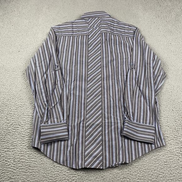 7 Diamond Button UP Shirt Men's XL Gray Blue Striped - Picture 8 of 9